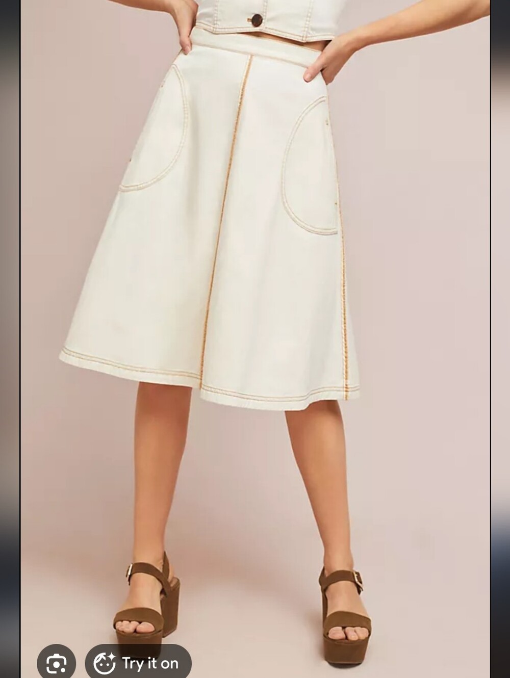 Maeve Anthropologie Cream 100% Cotton A-Line Midi Skirt_12